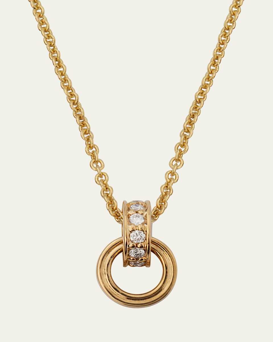 14K Yellow Gold Fluted Linked O-Ring Charm with Diamonds